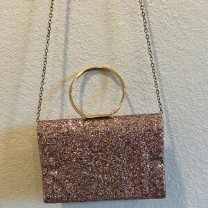 Pink Glitter Clutch with Gold Chain